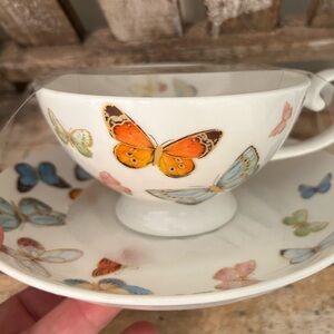 Grace Teaware Spring Butterfly Bone China Tea Cup and Saucer